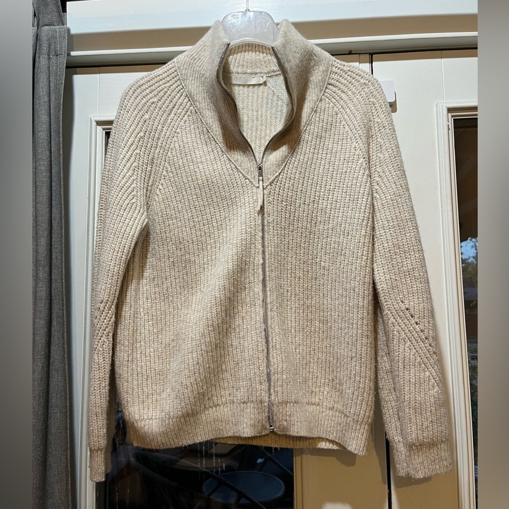 One grey day beige zip up cardigan